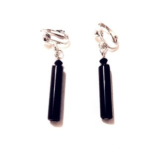 2" Silver Chime Stick Black Dangle Clip-on Earrings